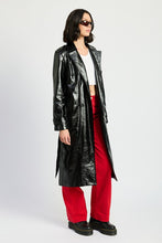 Load image into Gallery viewer, Faux Wine Red Leather Trench Coat