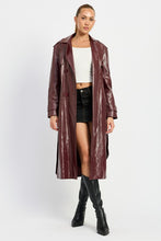 Load image into Gallery viewer, Faux Wine Red Leather Trench Coat