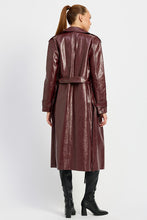 Load image into Gallery viewer, Faux Wine Red Leather Trench Coat