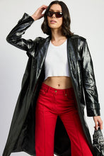 Load image into Gallery viewer, Faux Wine Red Leather Trench Coat