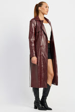 Load image into Gallery viewer, Faux Wine Red Leather Trench Coat