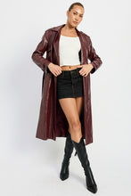 Load image into Gallery viewer, Faux Wine Red Leather Trench Coat