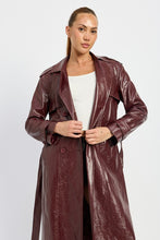 Load image into Gallery viewer, Faux Wine Red Leather Trench Coat