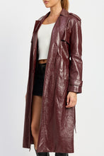 Load image into Gallery viewer, Faux Wine Red Leather Trench Coat