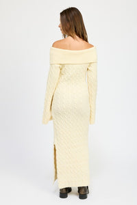 Off Shoulder Ivory Maxi Cable Dress