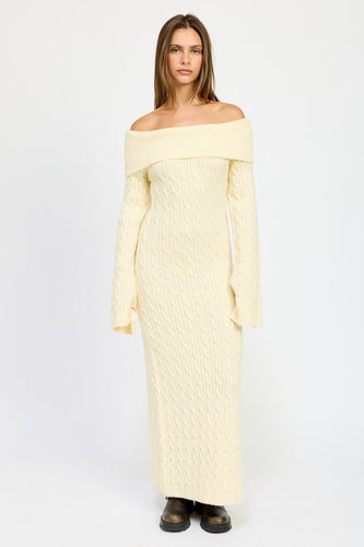 Off Shoulder Ivory Maxi Cable Dress