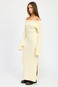 Off Shoulder Ivory Maxi Cable Dress