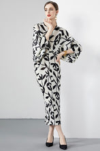 Load image into Gallery viewer, Black &amp; White Leaf Printed Batwing Sleeve Maxi Dress