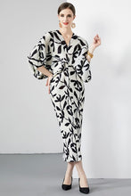 Load image into Gallery viewer, Black &amp; White Leaf Printed Batwing Sleeve Maxi Dress