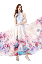 Load image into Gallery viewer, Whimsical Blue Floral Halter Chiffon Maxi Dress