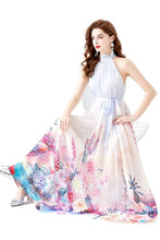 Load image into Gallery viewer, Whimsical Blue Floral Halter Chiffon Maxi Dress