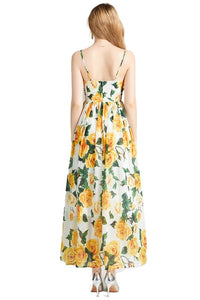 White Yellow Floral Maxi Backless Maxi Dress