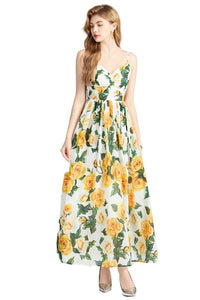 White Yellow Floral Maxi Backless Maxi Dress