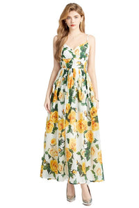 White Yellow Floral Maxi Backless Maxi Dress