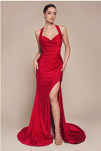 Load image into Gallery viewer, Luxury Red Stretch Satin Halter Gown