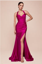 Load image into Gallery viewer, Luxury Red Stretch Satin Halter Gown