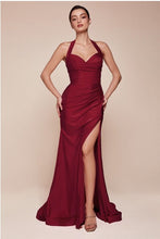 Load image into Gallery viewer, Luxury Red Stretch Satin Halter Gown