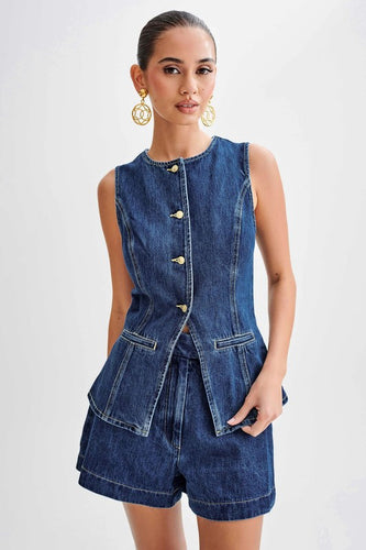 Denim Blue 2pc Vest & Shorts Set