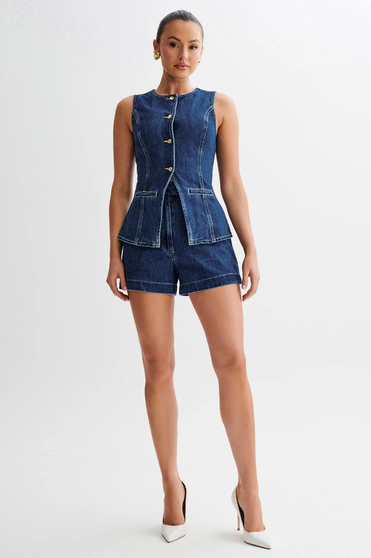 Denim Blue 2pc Vest & Shorts Set