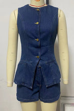 Load image into Gallery viewer, Denim Blue 2pc Vest &amp; Shorts Set