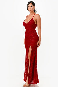 Backless Lace Red Mermaid Dress