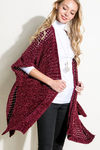 Cardigan Burgundy Cape Poncho