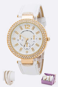 Crystal White Bezel Fashion Watch Bracelet Set