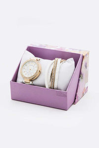 Crystal White Bezel Fashion Watch Bracelet Set