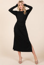 Load image into Gallery viewer, Black Waist Wrap Long Sleeve Dress w/Pockets