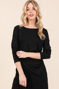 Black Waist Wrap Long Sleeve Dress w/Pockets