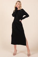 Load image into Gallery viewer, Black Waist Wrap Long Sleeve Dress w/Pockets