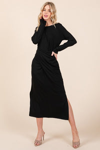 Black Waist Wrap Long Sleeve Dress w/Pockets