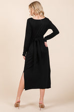 Load image into Gallery viewer, Black Waist Wrap Long Sleeve Dress w/Pockets