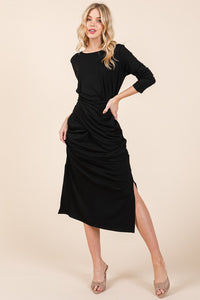 Black Waist Wrap Long Sleeve Dress w/Pockets