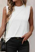 Load image into Gallery viewer, Stylish White Crew Neck Pleated Tank Top