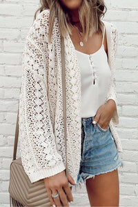 White Crochet Knit Drop Shoulder Cardigan