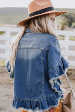 Load image into Gallery viewer, Blue Raw Edge Ruffled Short Sleeve Denim Jacket