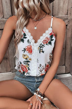 Load image into Gallery viewer, White Floral Print Lace V Neck Tank Top