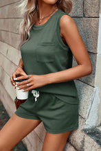 Load image into Gallery viewer, Sage Green Knit Patched Pocket Tank/Shorts Set