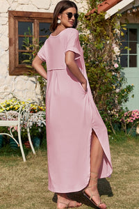 Soft Pink Hidden Pocket Splits Maxi T-Shirt Dress