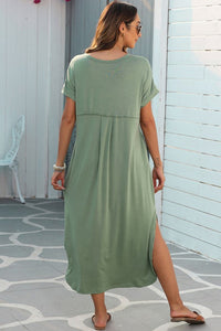 Soft Pink Hidden Pocket Splits Maxi T-Shirt Dress