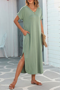 Soft Pink Hidden Pocket Splits Maxi T-Shirt Dress