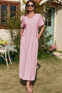 Soft Pink Hidden Pocket Splits Maxi T-Shirt Dress