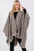 Load image into Gallery viewer, Oversize Plaid Raw Edge Ruana Cardigan