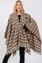 Load image into Gallery viewer, Oversize Plaid Raw Edge Ruana Cardigan