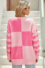 Load image into Gallery viewer, Checkered Color Block Striped High Low Sweater