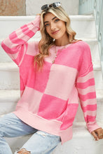 Load image into Gallery viewer, Checkered Color Block Striped High Low Sweater