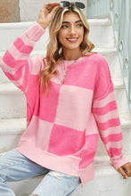 Load image into Gallery viewer, Checkered Color Block Striped High Low Sweater