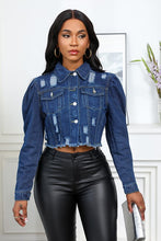 Load image into Gallery viewer, Casual Dark Denim Puff Sleeve Jacket