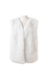 Plush Black Fax Fur Sleeveless Cardigan Coat